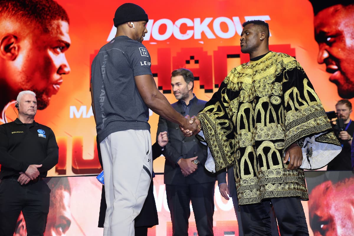 Anthony Joshua and Francis Ngannou at the launch press conference