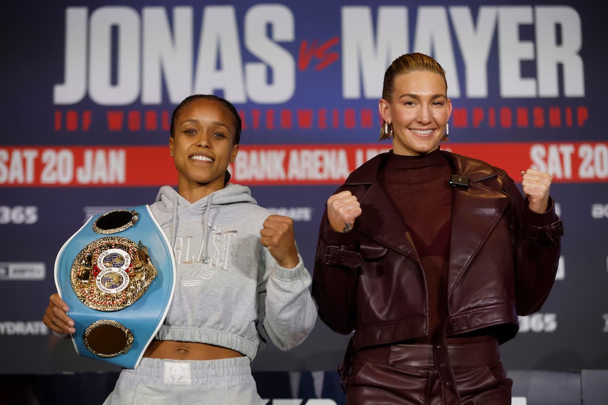 Natasha Jonas and Mikaela Mayer at the press conference