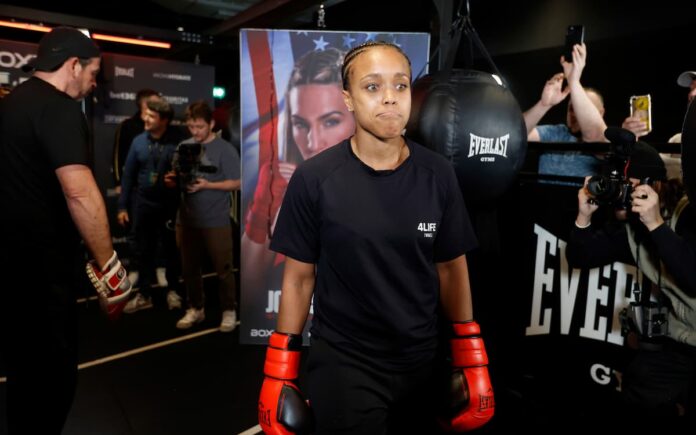 Natasha Jonas at an open workout ahead of her fight against Mikaela Mayer