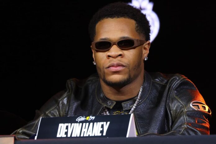Devin Haney at the press conference ahead of his bout against Ryan Garcia