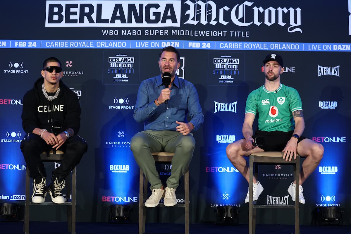 Edgar Berlanga, Eddie Hearn and Padraig McCrory