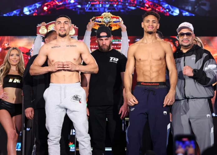 Teofimo Lopez and Jamaine Ortiz weigh-in to make it official for world title in Las Vegas