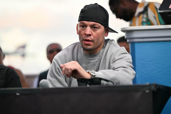 Nate Diaz at the press conference ahead of his bout against Jorge Masvidal