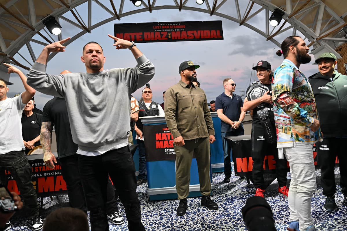 Nate Diaz and Jorge Masvidal at the press conference