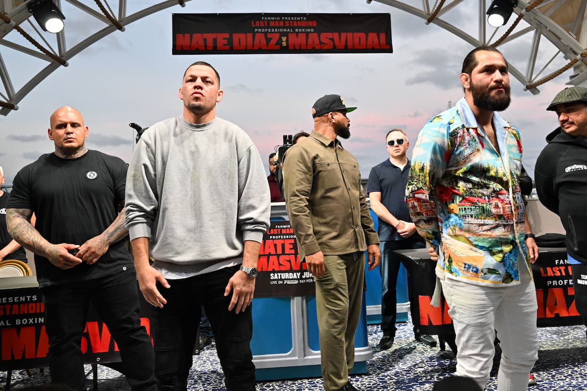 Nate Diaz and Jorge Masvidal at the press conference