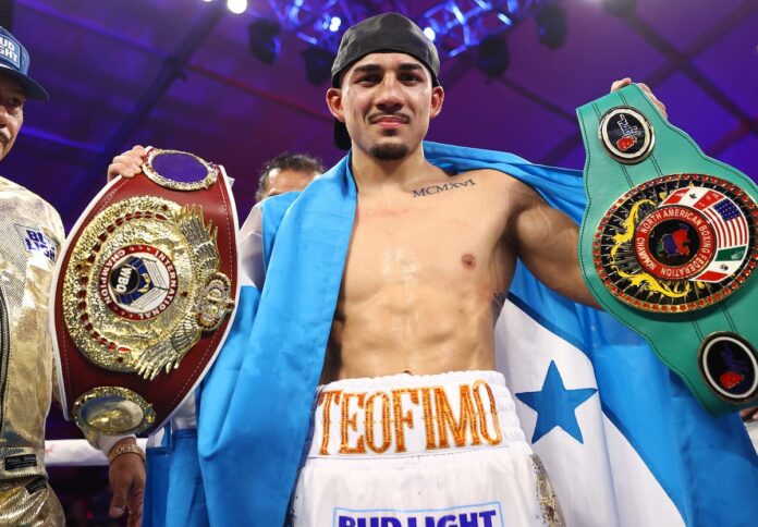 Teofimo Lopez defends against Steve Claggett in Miami