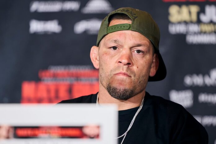 Nate Diaz faces Jorge Masvidal in a boxing match Anaheim, CA