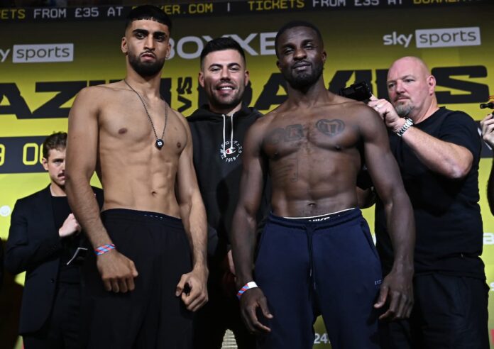 Adam Azim and Ohara Davies at the weigh-ins
