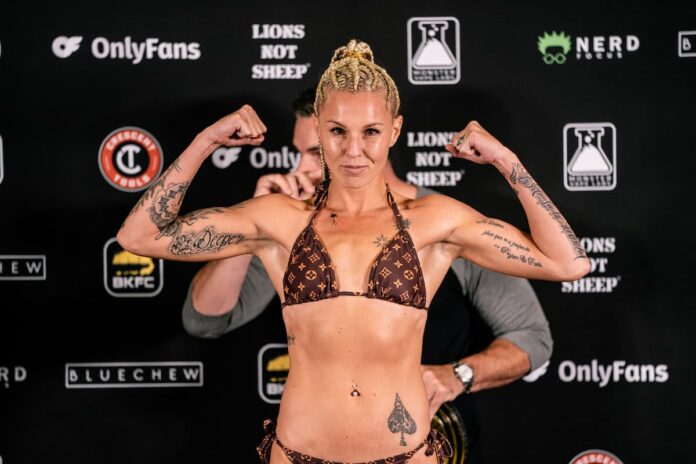 Britain Hart during their weigh-in ahead of her BKFC fight