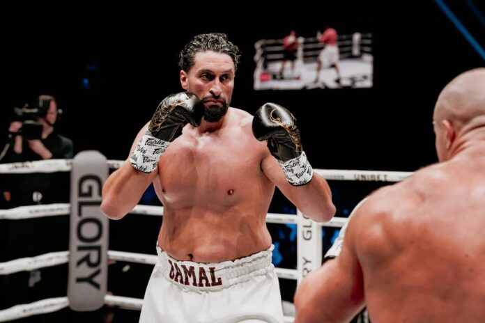 Jamal Ben Saddik during his kickboxing bout against Uku Jurjendal at Glory 98