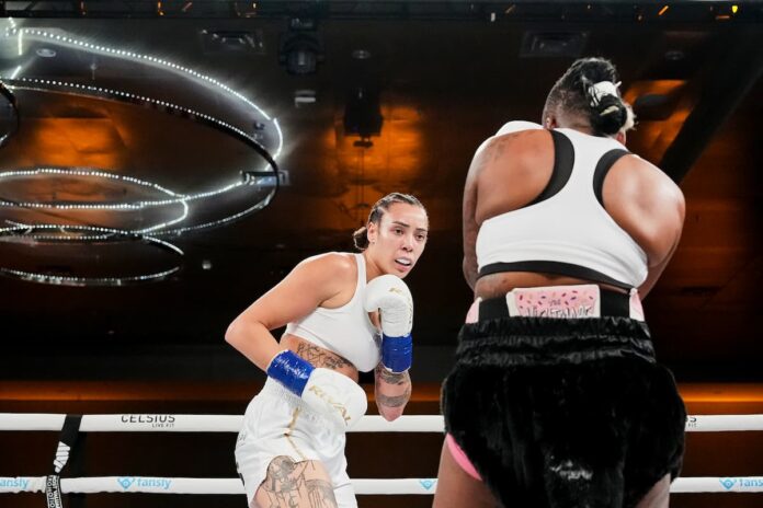 Tammara Thibeault during her boxing bout against Natasha Spence