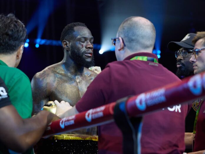 Deontay Wilder during his boxing bout against Zhilei Zhang