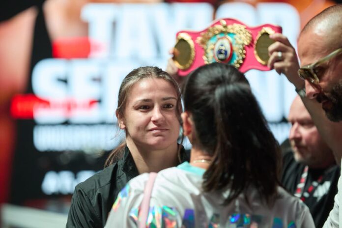 Katie Taylor faces Amanda Serrano at a press conference ahead of their rematch