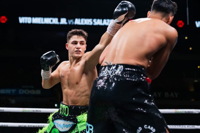 Vito Mielnicki Jr throws a jab during his boxing bout against Alexis Salazar