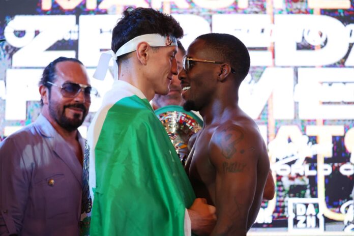 William Zepeda and Tevin Farmer face each other at the weigh-in ahead of their rematch