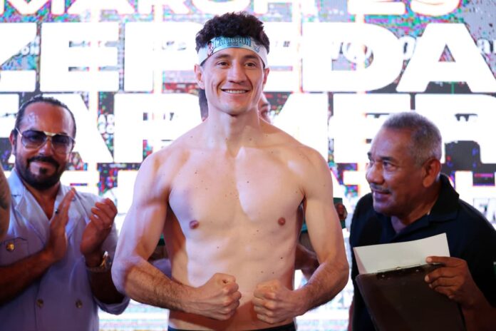William Zepeda during the weigh-in ahead of his rematch against Tevin Farmer