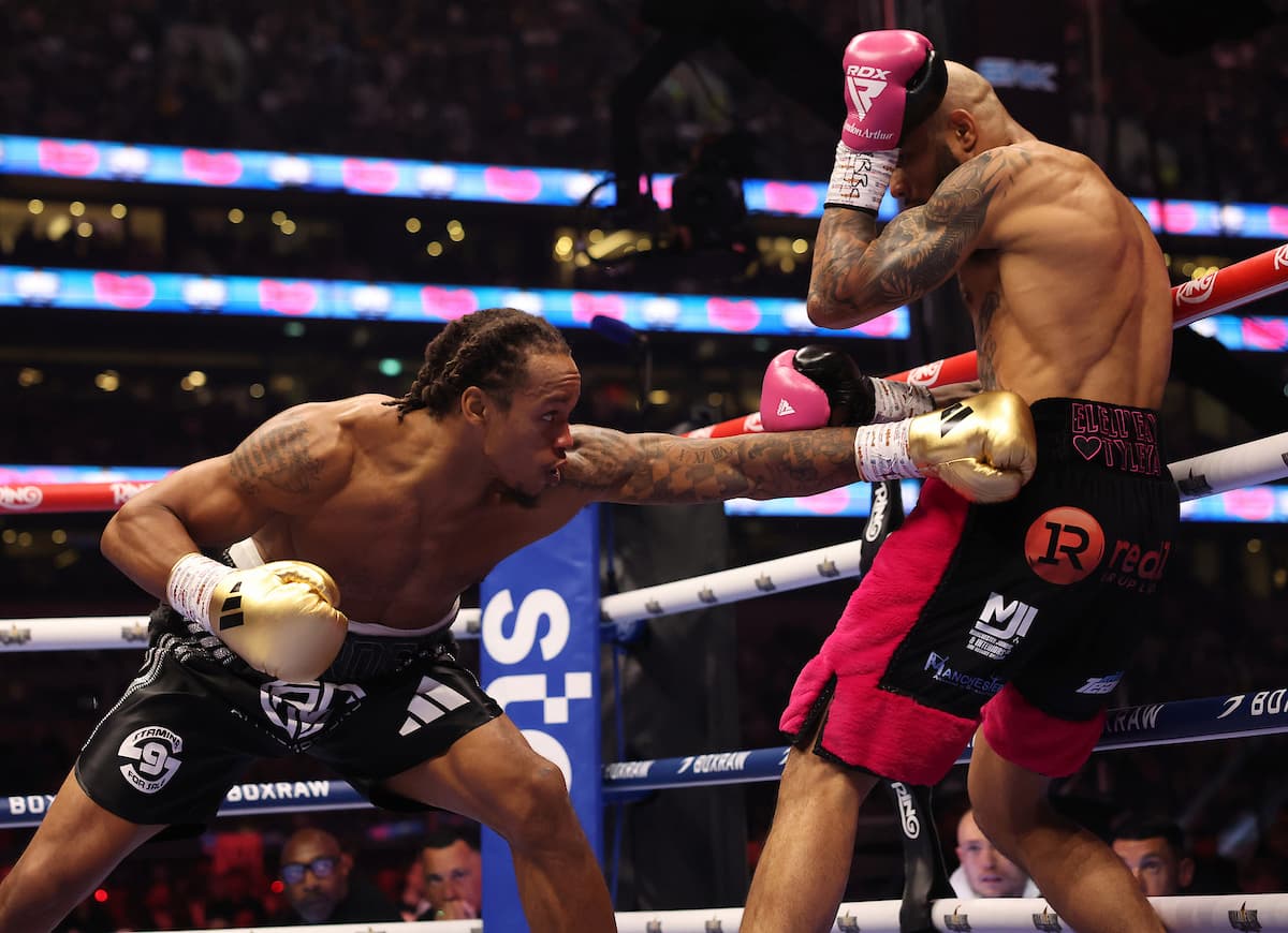 Anthony Yarde punches Lyndon Arthur during their boxing bout