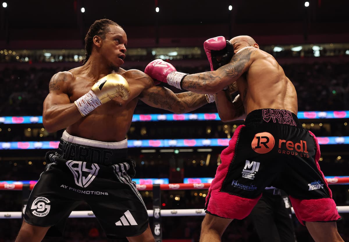 Anthony Yarde punches Lyndon Arthur during their boxing bout
