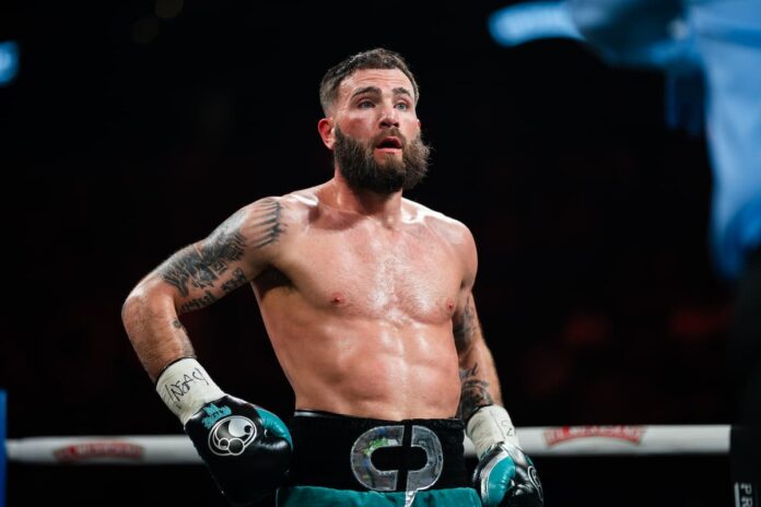 Caleb Plant during his boxing bout against Trevor McCumby
