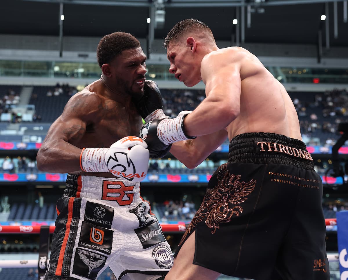 Chris Billam-Smith punches Brandon Glanton during their boxing bout