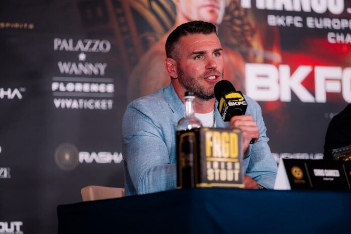 Chris Camozzi at the BKFC Italy press conference ahead of his bare-knuckle boxing bout against Andrea Bicchi