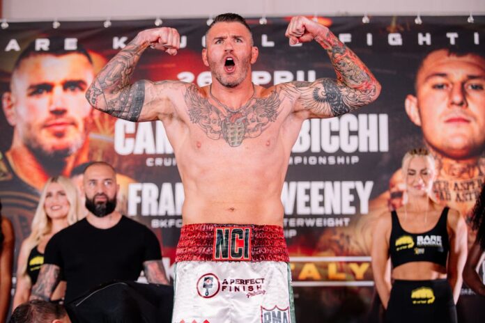 Chris Camozzi at the BKFC 73 Italy weigh-in ahead of his bare-knuckle boxing bout against Andrea Bicchi