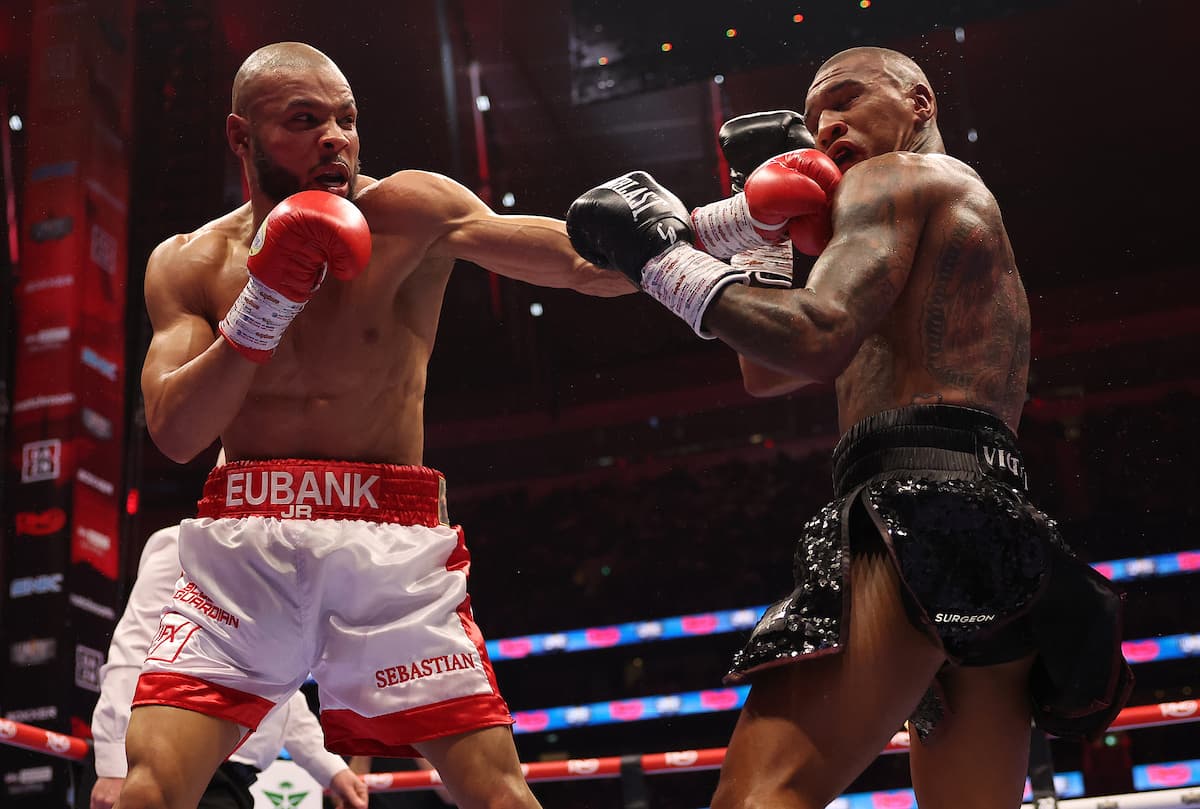 Chris Eubank Jr lands a jab during his bout against Conor Benn