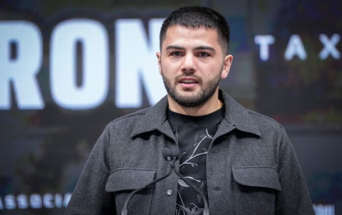 Erik Bazinyan during a press conference ahead of his boxing bout against Steven Butler