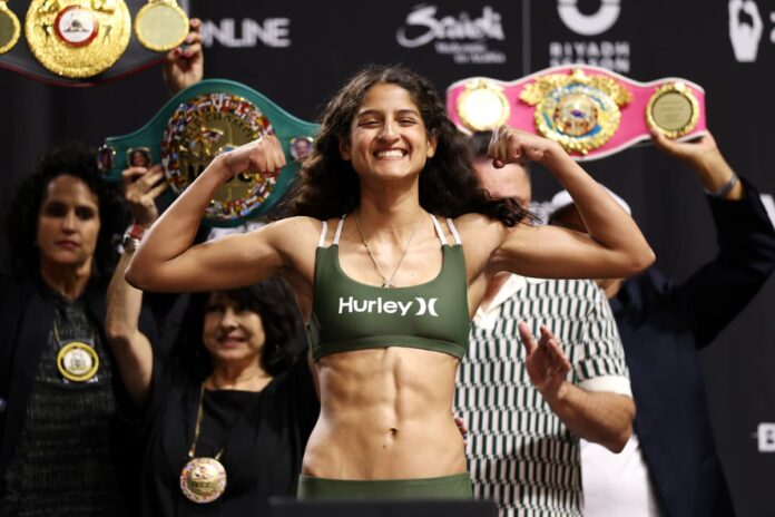 Gabriela Fundora at the weigh-in ahead of her boxing bout against Marilyn Badillo