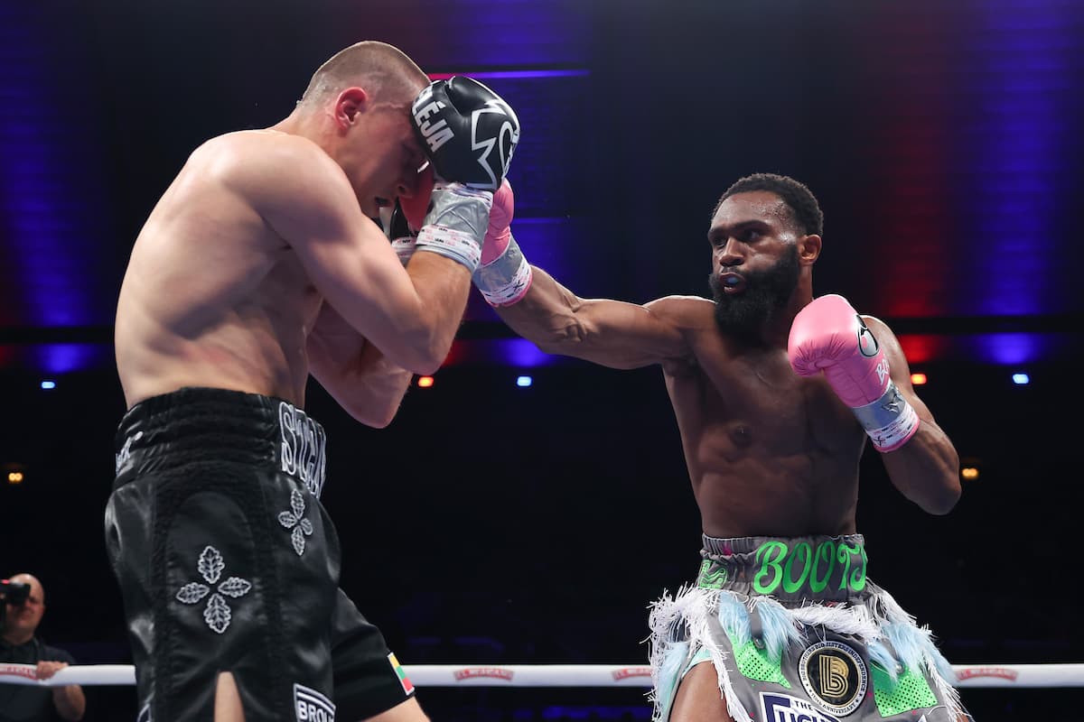 Jaron Ennis punches Eimantas Stanionis during their bout