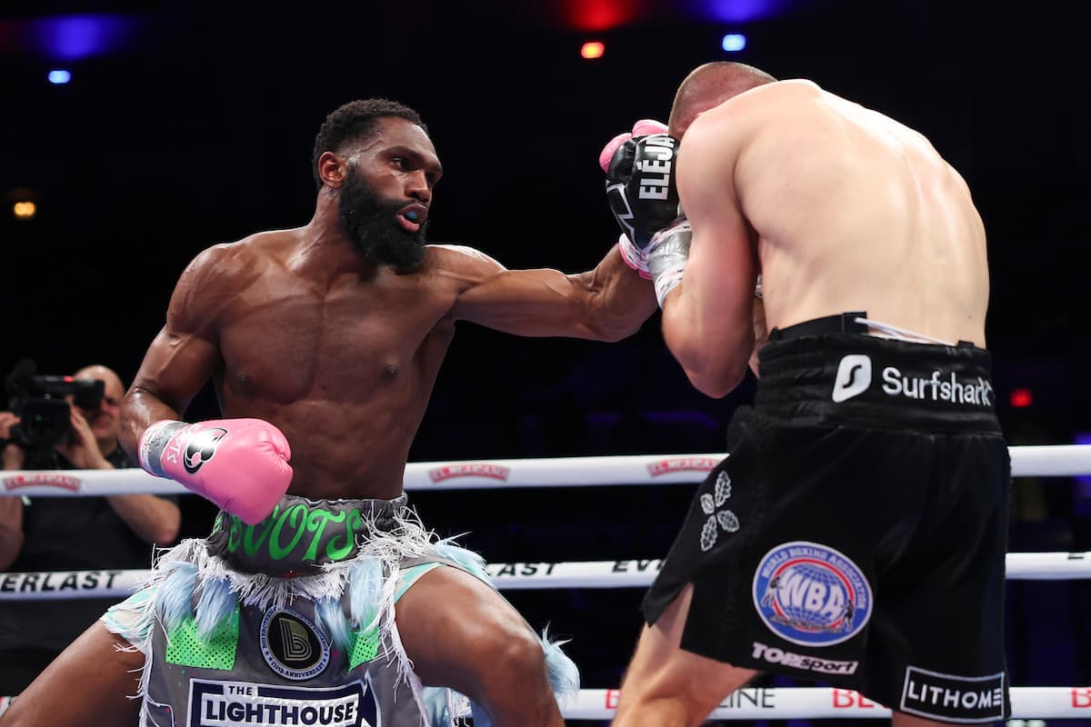 Jaron Ennis punches Eimantas Stanionis during their bout