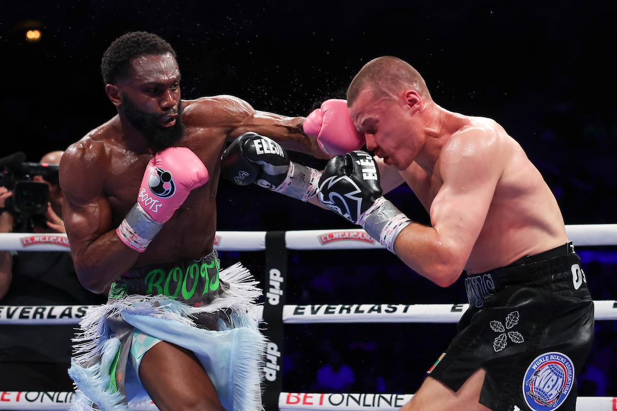 Jaron Ennis punches Eimantas Stanionis during their bout