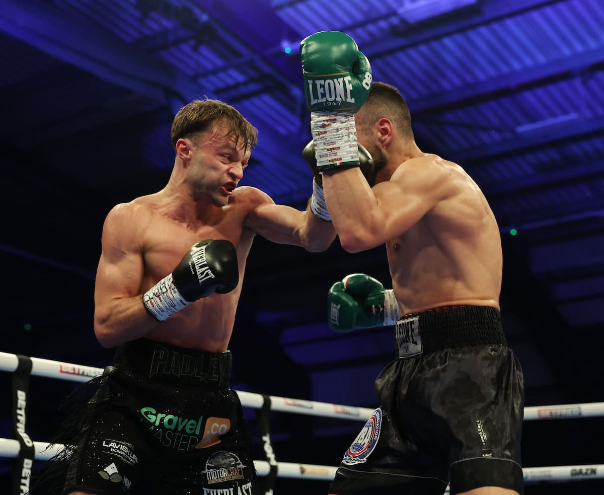 Josh Padley punches Marko Cvetanovic during their boxing bout
