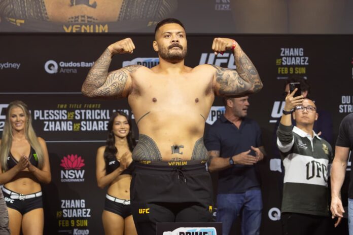 Justin Tafa at the UFC 312 ceremonial weigh-in