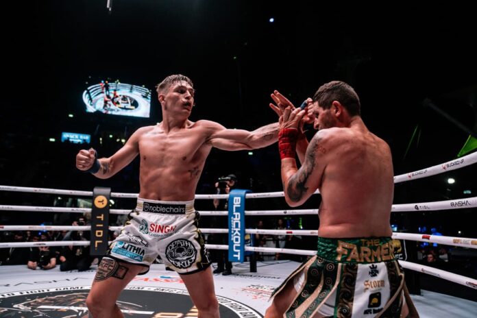 Kai Stewart punches Tommy Strydom their bout at BKFC 72 Dubai
