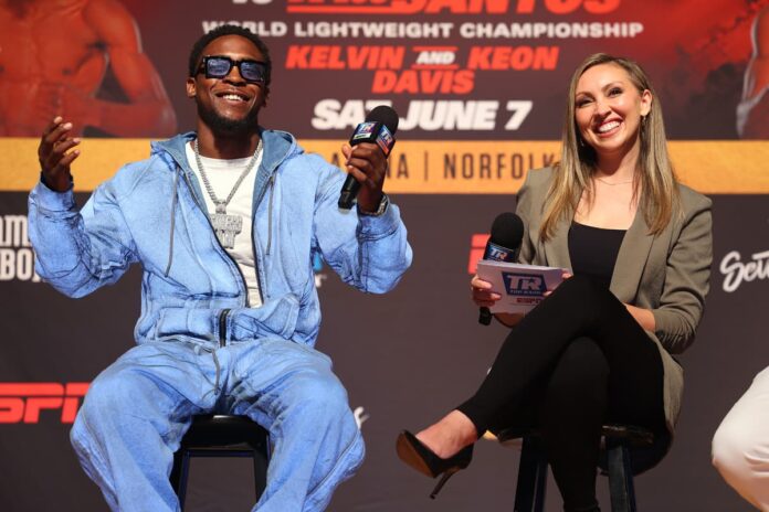 Keyshawn Davis and Crystina Poncher at a press conference before Davis' fight in Norfolk, Virginia