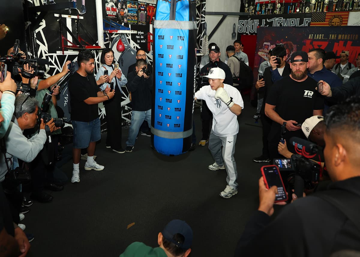 Naoya Inoue punches a boxing bag