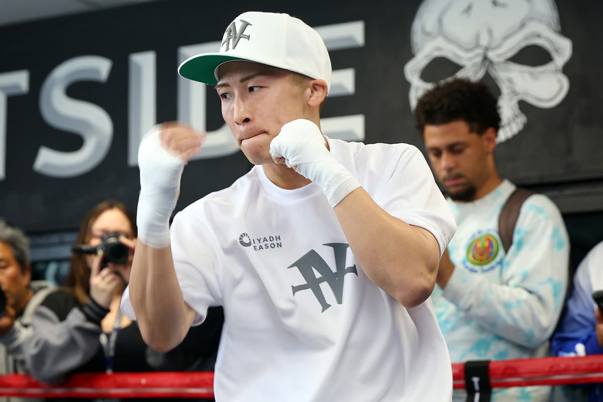 Naoya Inoue shadowboxing during a media workout ahead of his bout against Ramon Cardenas