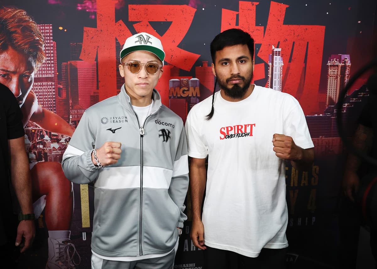 Naoya Inoue and Ramon Cardenas at a media workout