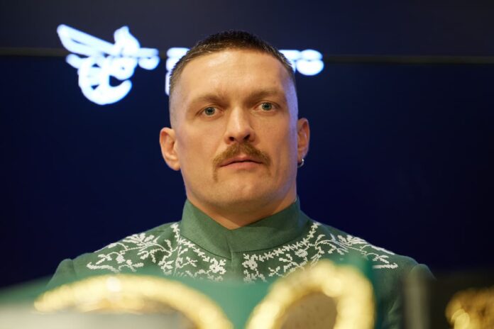 Oleksandr Usyk at the press conference ahead of his boxing bout against Daniel Dubois