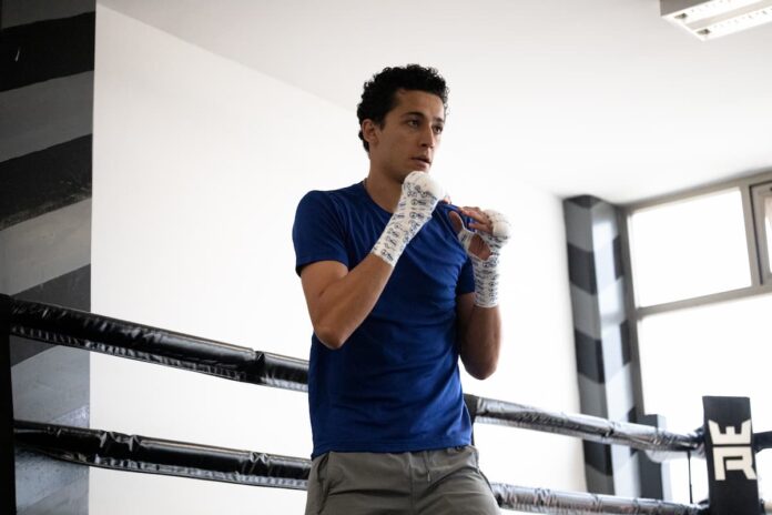 Rafael Espinoza shadowboxing during training camp ahead of his bout against Edward Vazquez
