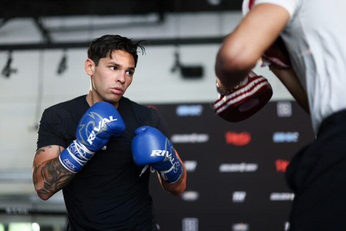 Ryan Garcia during a media workout ahead of his boxing bout against Rolando Romero
