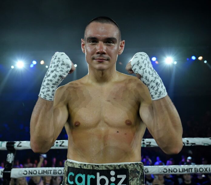 Tim Tszyu after his victory over Joey Spencer in their boxing match in Newcastle, NSW, Australia