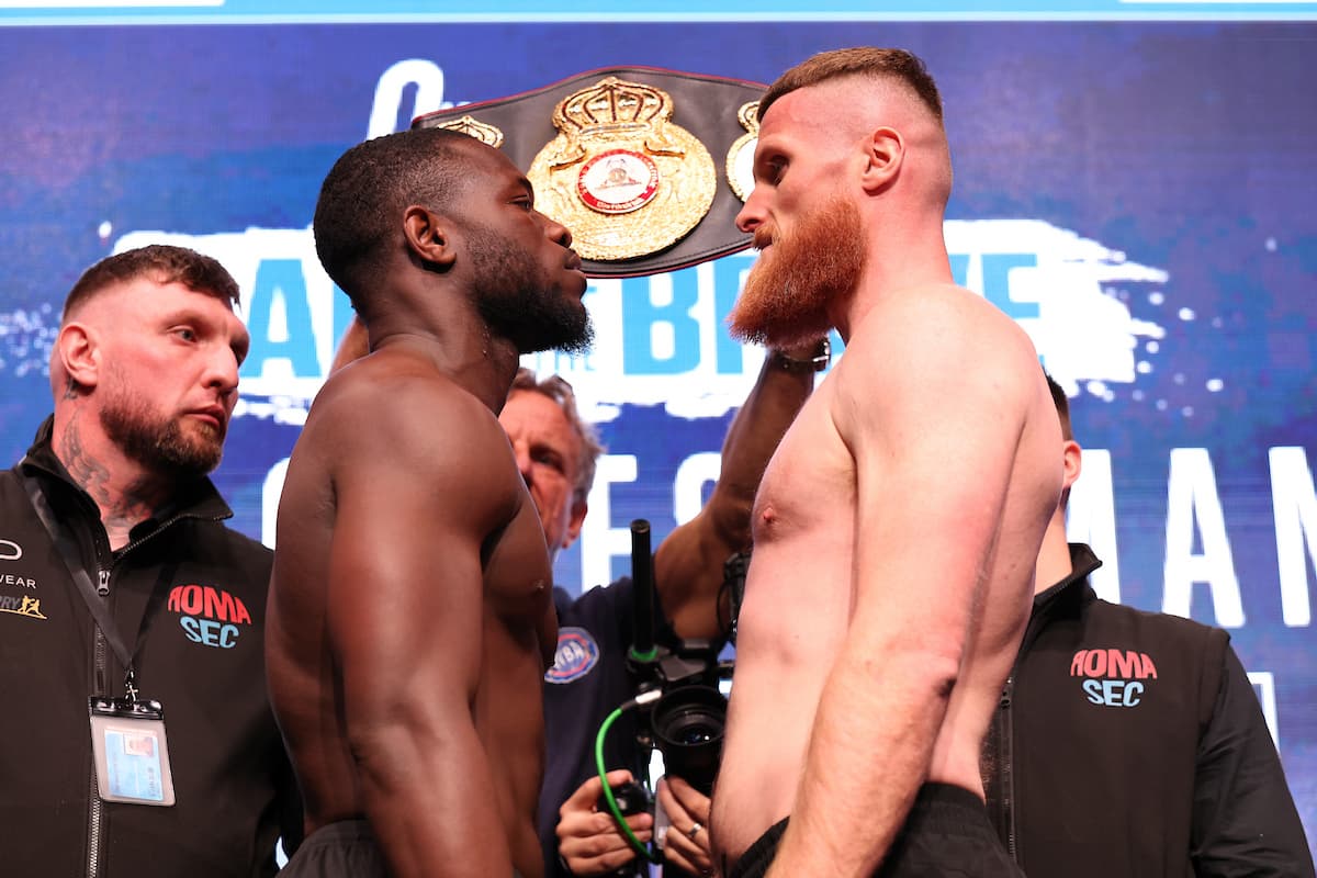 Aloys Youmbi and David Jamieson at the weigh-in ahead of their boxing bout in Glasgow, Scotland