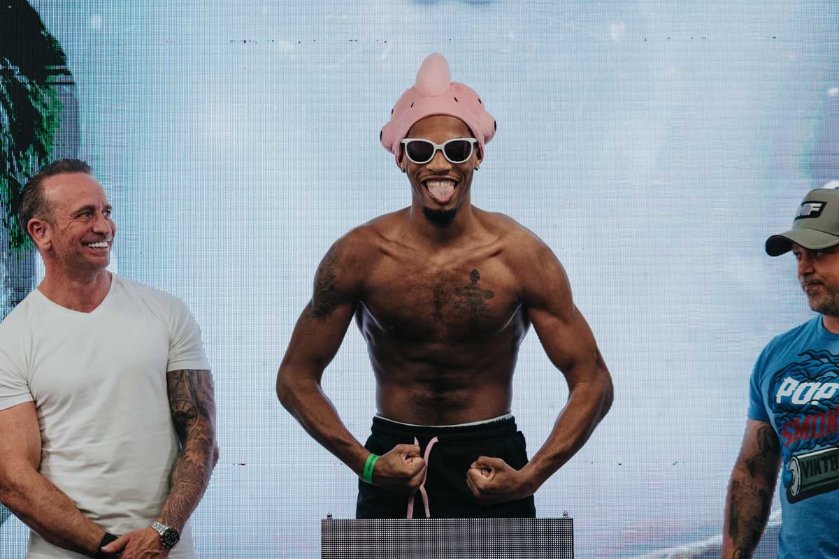 Amir Anderson during the Misfits Boxing 21 weigh-in in Derby, England
