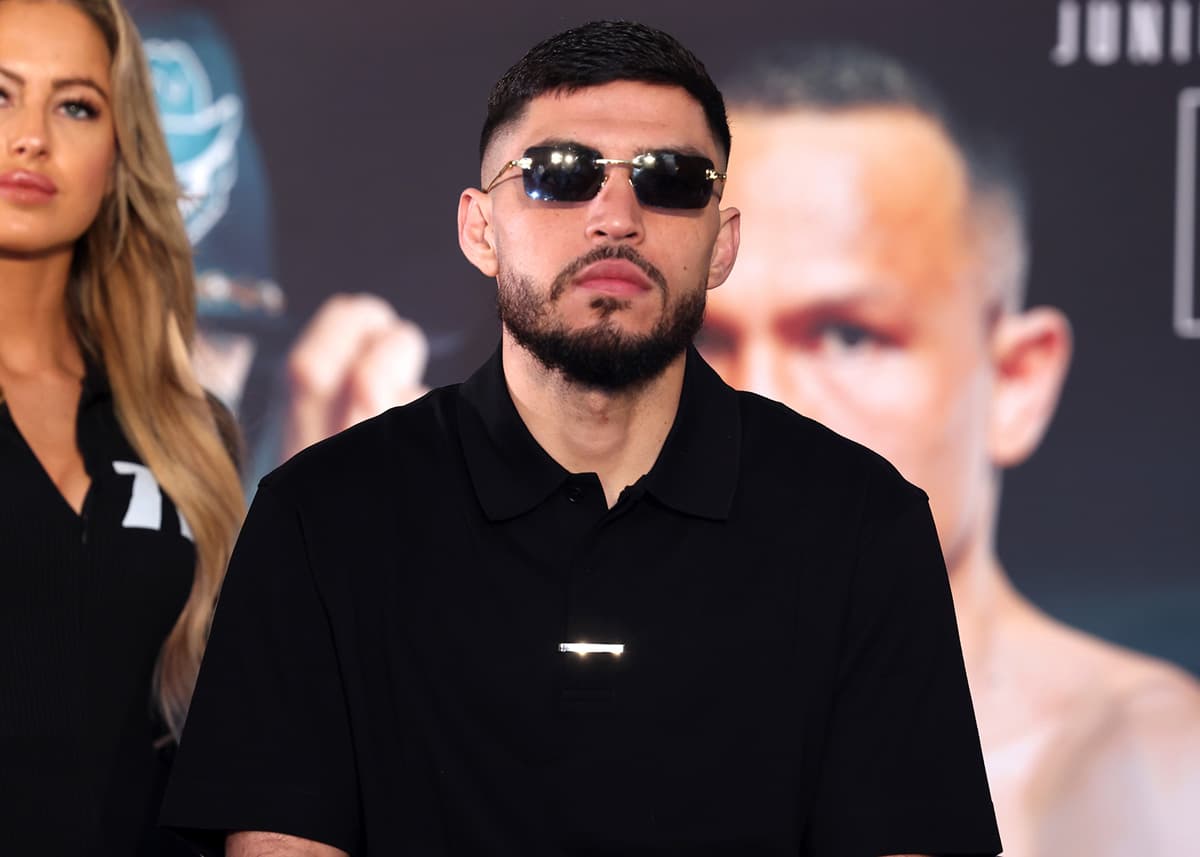 Andres Cortes at the press conference ahead of his bout against Salvador Jimenez at Pechanga Arena San Diego