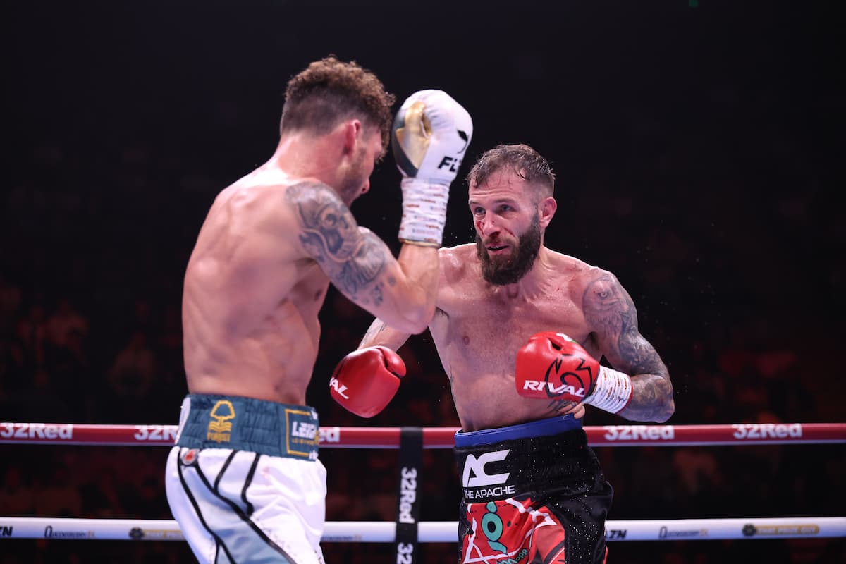Anthony Cacace and Leigh Wood during their boxing bout at Motorpoint Arena Nottingham
