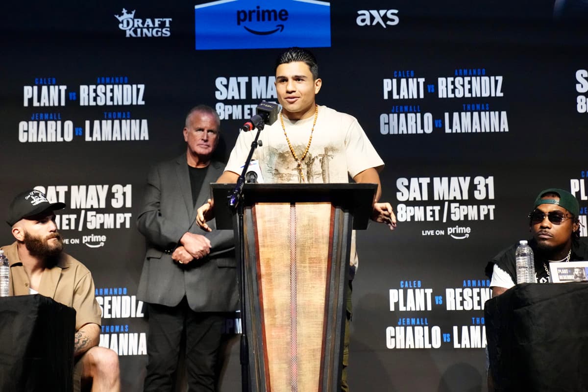 Armando Resendiz at the press conference ahead of his boxing bout against Caleb Plant