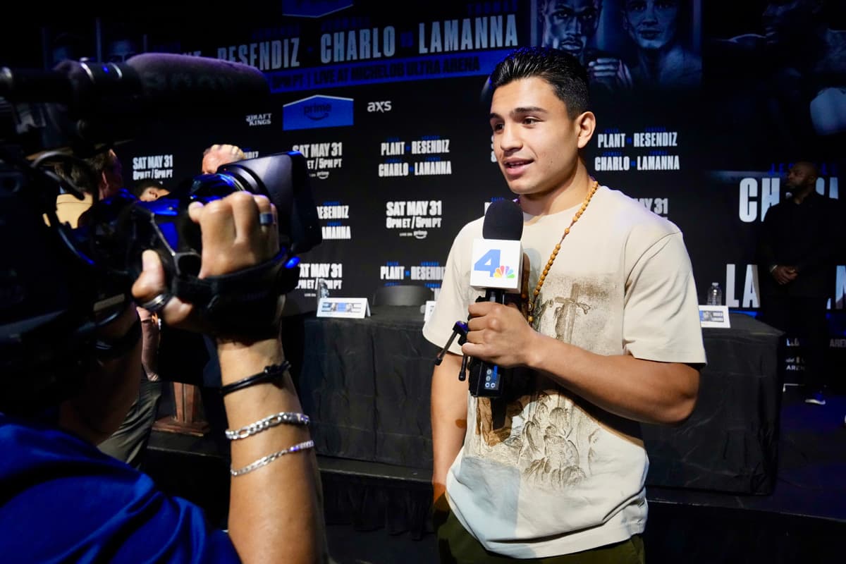 Armando Resendiz at the press conference ahead of his boxing bout against Caleb Plant