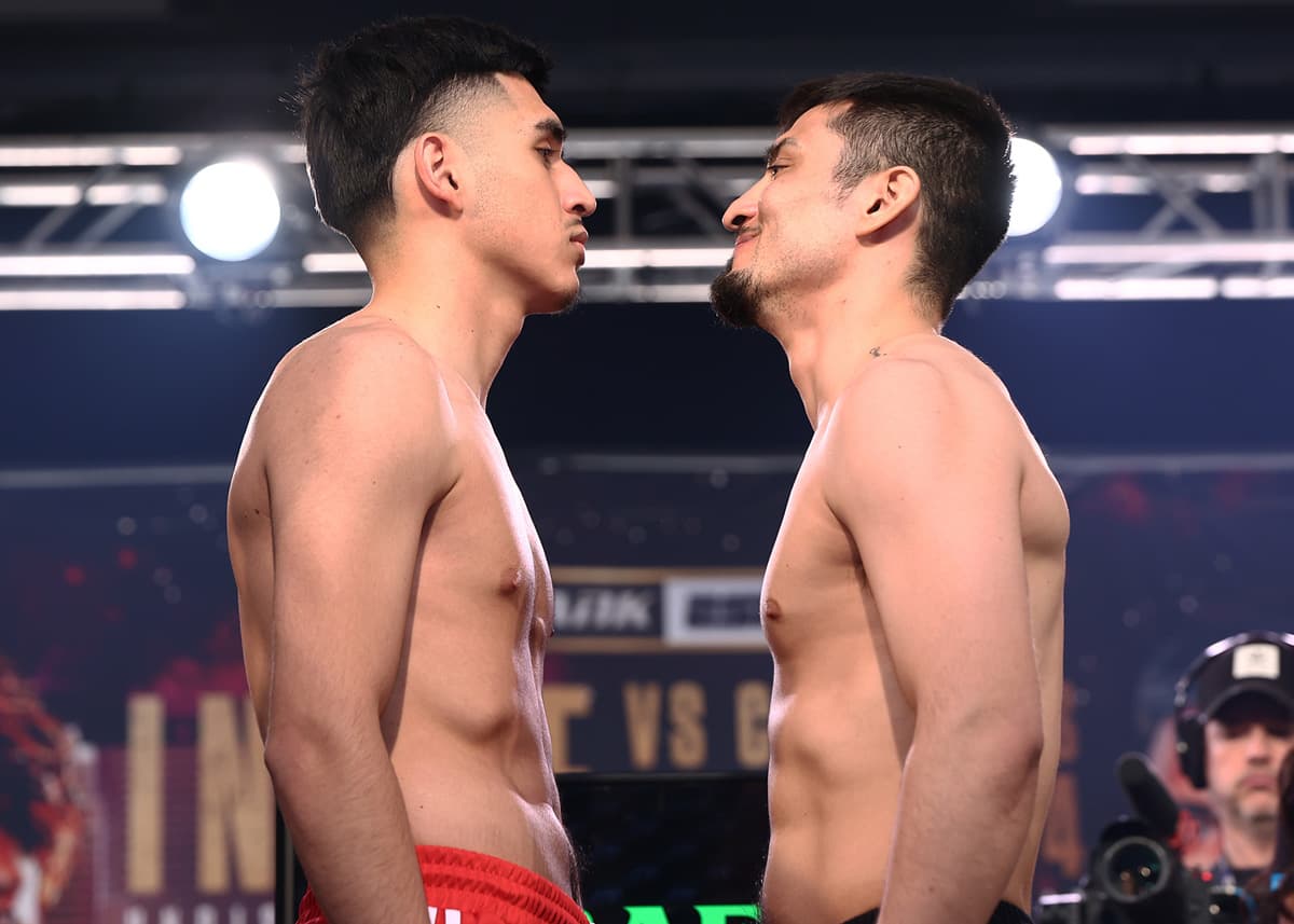 Art Barrera Jr and Juan Carlos Guerra Jr at the weigh-in ahead of their boxing bout in Las Vegas
